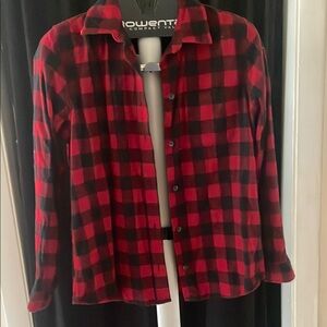 L.L. Bean Red and Black Plaid Button Down Shirt